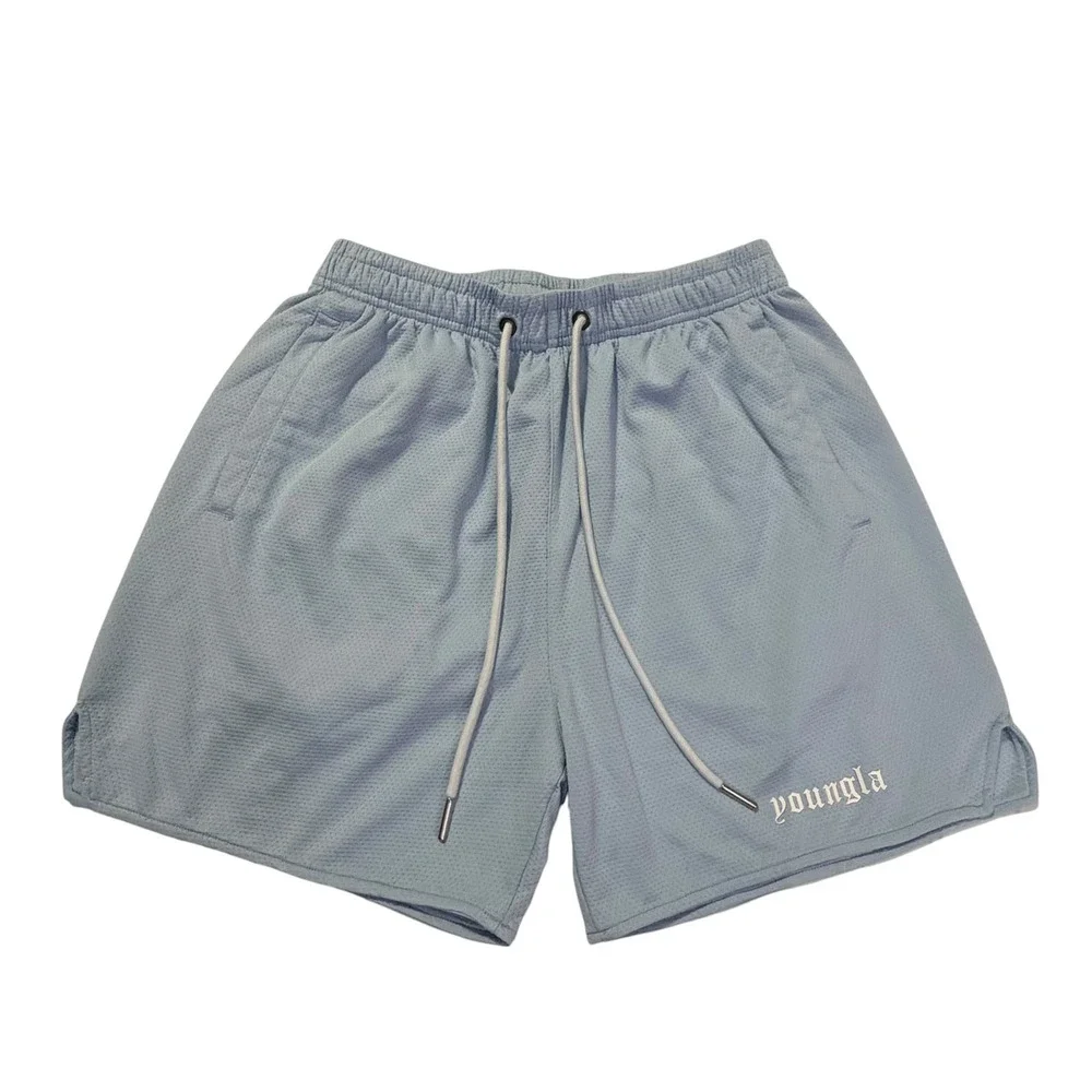 YoungLA 134 Mesh Gym Shorts Mens Medium Light Blue Athletic Bodybuilding YLA2724